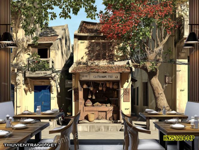 Tranh dán tường Phố cổ Hà Nội, Phố xưa - -HN251224-14P - Tranh tường chất lượng cao